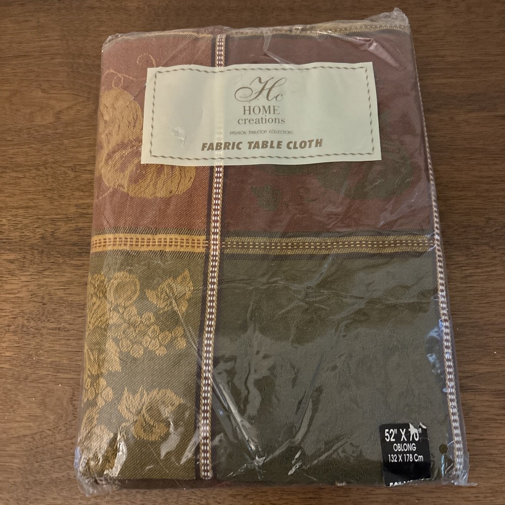 Hc Oblong 52" X 70"Oblong Home Creations Fabric Table Cloth Pumpkin Harvest Fall